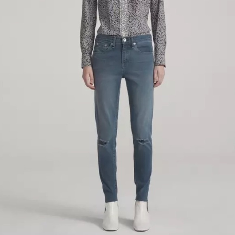 Rag & Bone High Rise Ankle Skinny Stretch Jean / Alec Wash (Gray Blue)